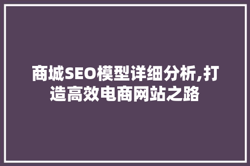 商城SEO模型详细分析,打造高效电商网站之路