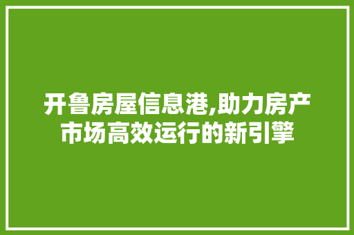 开鲁房屋信息港,助力房产市场高效运行的新引擎