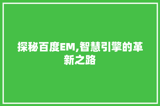 探秘百度EM,智慧引擎的革新之路 探秘百度EM,智慧引擎的革新之路 360搜优化