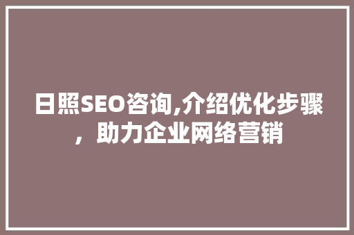 日照SEO咨询,介绍优化步骤，助力企业网络营销 日照SEO咨询,介绍优化步骤，助力企业网络营销 网站开发