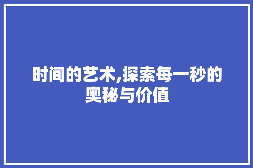 时间的艺术,探索每一秒的奥秘与价值(时间的艺术是什么)