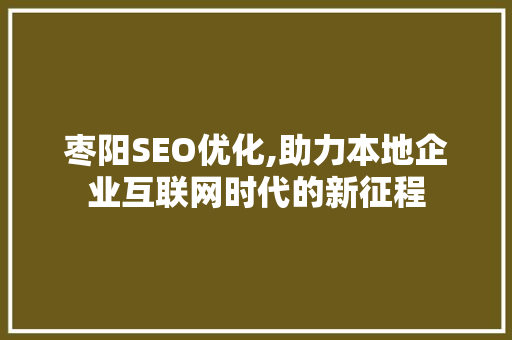 枣阳SEO优化,助力本地企业互联网时代的新征程