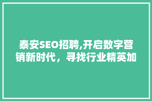 泰安SEO招聘,开启数字营销新时代，寻找行业精英加盟！