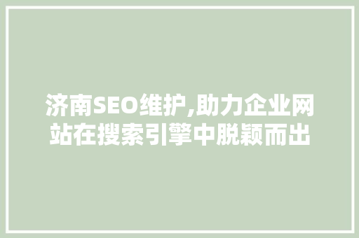 济南SEO维护,助力企业网站在搜索引擎中脱颖而出