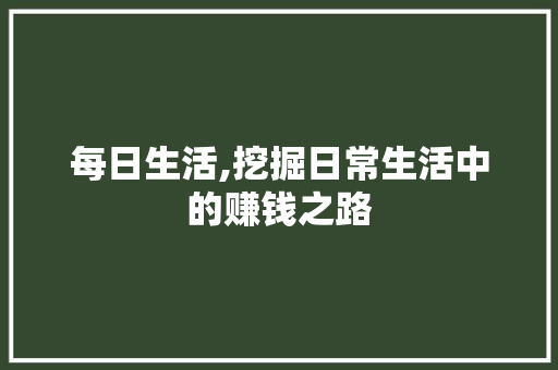 每日生活,挖掘日常生活中的赚钱之路