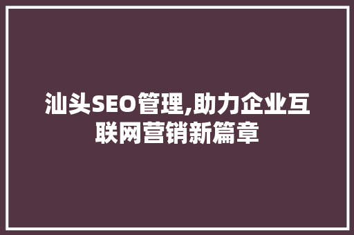 汕头SEO管理,助力企业互联网营销新篇章