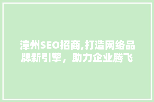 漳州SEO招商,打造网络品牌新引擎，助力企业腾飞 漳州SEO招商,打造网络品牌新引擎，助力企业腾飞 小程序开发