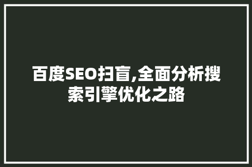 百度SEO扫盲,全面分析搜索引擎优化之路