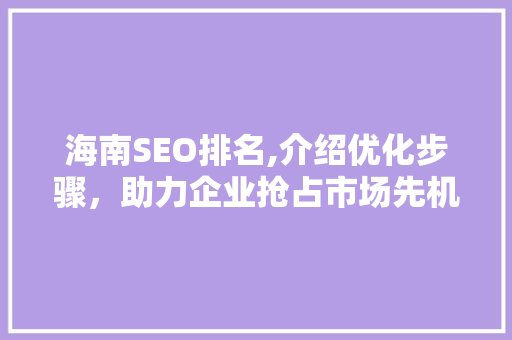 海南SEO排名,介绍优化步骤，助力企业抢占市场先机 海南SEO排名,介绍优化步骤，助力企业抢占市场先机 360搜优化
