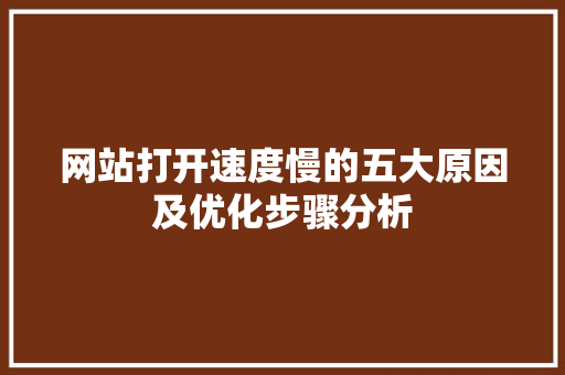 网站打开速度慢的五大原因及优化步骤分析