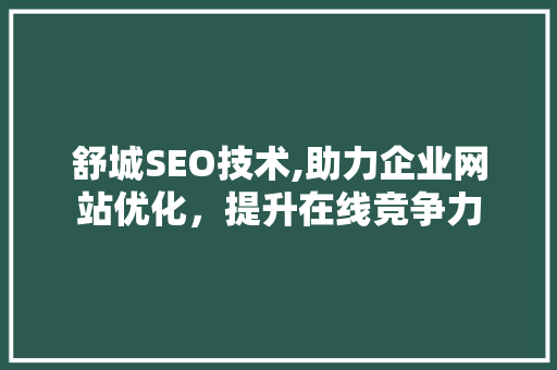 舒城SEO技术,助力企业网站优化，提升在线竞争力