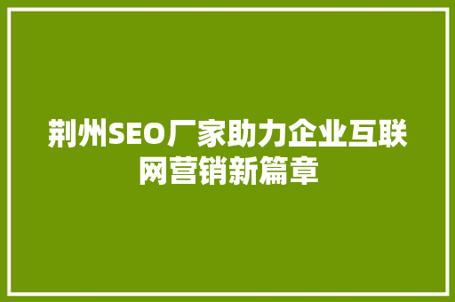 荆州SEO厂家助力企业互联网营销新篇章