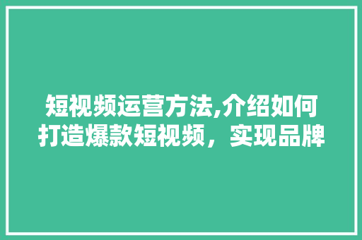 短视频运营方法,介绍如何打造爆款短视频，实现品牌价值最大化