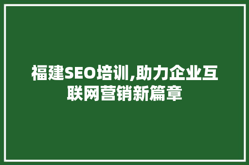 福建SEO培训,助力企业互联网营销新篇章