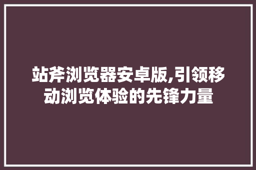 站斧浏览器安卓版,引领移动浏览体验的先锋力量