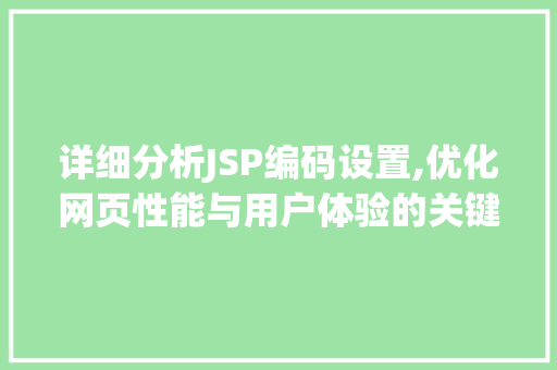 详细分析JSP编码设置,优化网页性能与用户体验的关键