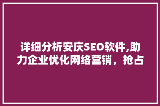 详细分析安庆SEO软件,助力企业优化网络营销，抢占市场先机