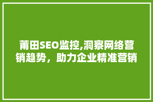 莆田SEO监控,洞察网络营销趋势，助力企业精准营销