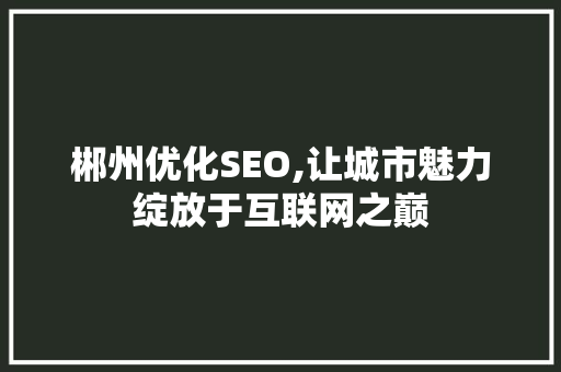 郴州优化SEO,让城市魅力绽放于互联网之巅