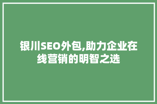 银川SEO外包,助力企业在线营销的明智之选