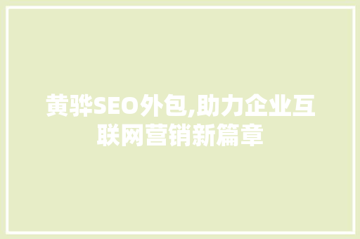 黄骅SEO外包,助力企业互联网营销新篇章