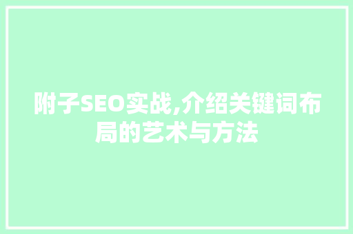 附子SEO实战,介绍关键词布局的艺术与方法