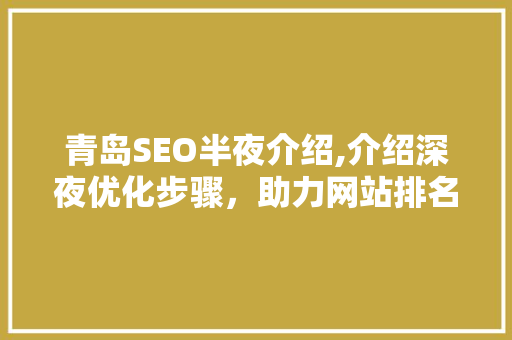 青岛SEO半夜介绍,介绍深夜优化步骤，助力网站排名飙升！