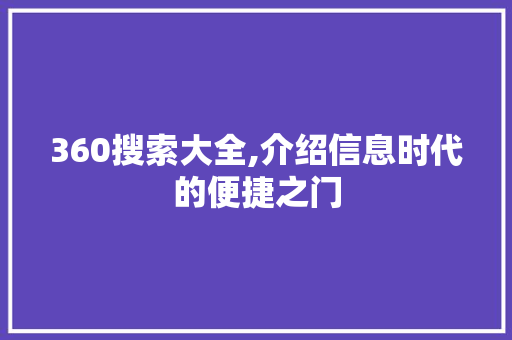 360搜索大全,介绍信息时代的便捷之门 360搜索大全,介绍信息时代的便捷之门 网站优化