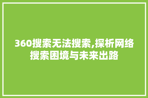 360搜索无法搜索,探析网络搜索困境与未来出路 360搜索无法搜索,探析网络搜索困境与未来出路 百度算法