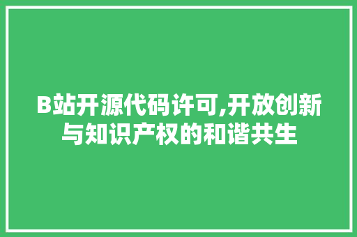 B站开源代码许可,开放创新与知识产权的和谐共生 B站开源代码许可,开放创新与知识产权的和谐共生 网站开发