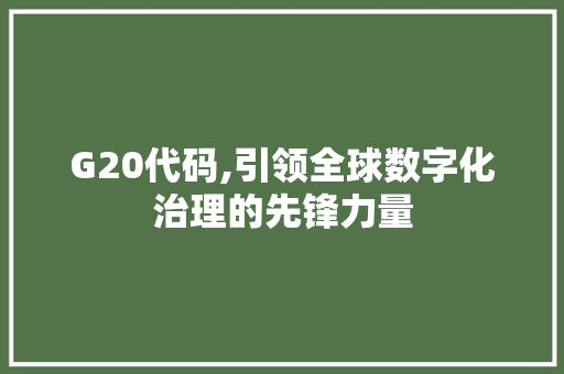 G20代码,引领全球数字化治理的先锋力量
