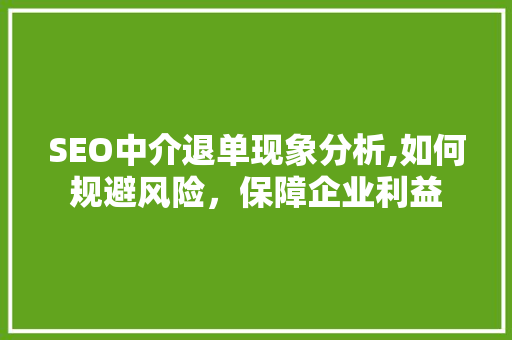 SEO中介退单现象分析,如何规避风险，保障企业利益