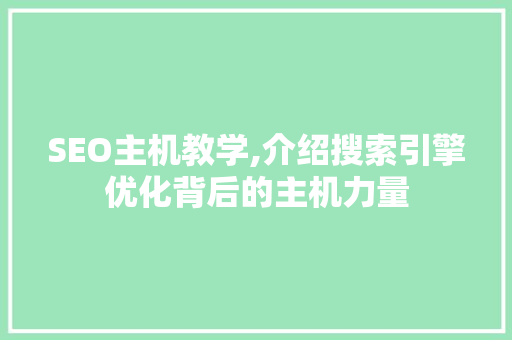 SEO主机教学,介绍搜索引擎优化背后的主机力量