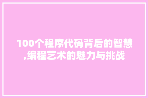 100个程序代码背后的智慧,编程艺术的魅力与挑战
