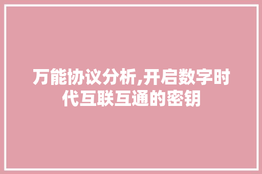 万能协议分析,开启数字时代互联互通的密钥