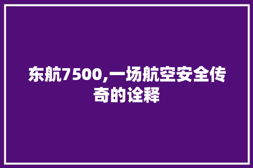 东航7500,一场航空安全传奇的诠释