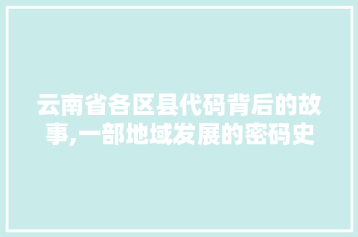 云南省各区县代码背后的故事,一部地域发展的密码史 云南省各区县代码背后的故事,一部地域发展的密码史 网站开发