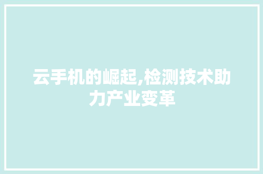 云手机的崛起,检测技术助力产业变革 云手机的崛起,检测技术助力产业变革 小程序开发