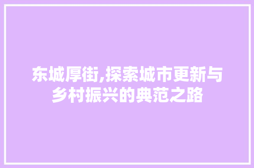 东城厚街,探索城市更新与乡村振兴的典范之路