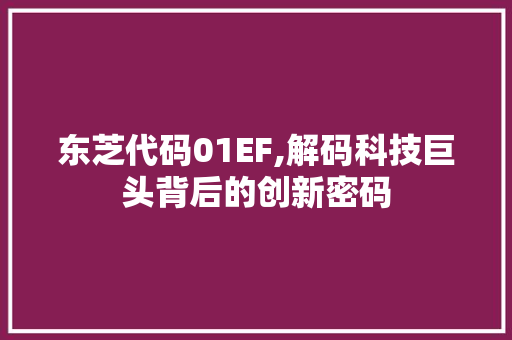 东芝代码01EF,解码科技巨头背后的创新密码