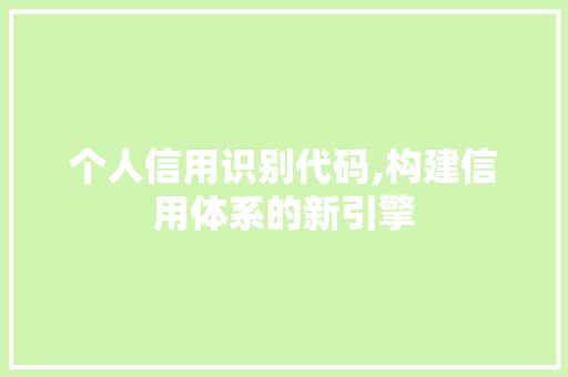 个人信用识别代码,构建信用体系的新引擎
