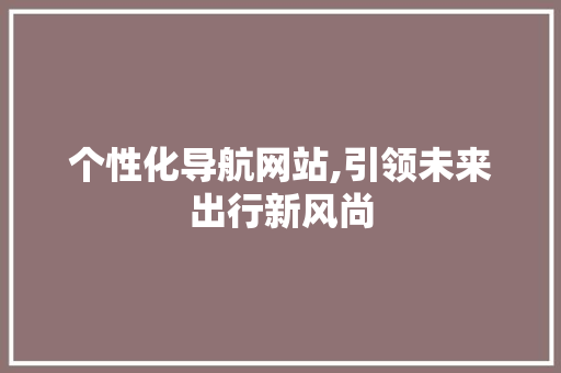 个性化导航网站,引领未来出行新风尚