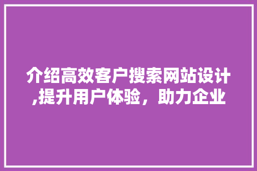 介绍高效客户搜索网站设计,提升用户体验，助力企业增长