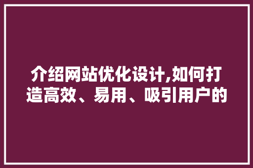 介绍网站优化设计,如何打造高效、易用、吸引用户的网站 介绍网站优化设计,如何打造高效、易用、吸引用户的网站 网站优化