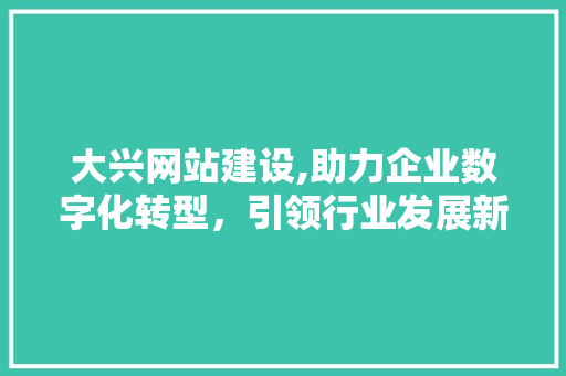 大兴网站建设,助力企业数字化转型，引领行业发展新篇章