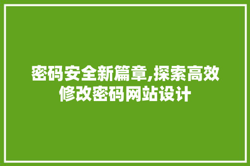 密码安全新篇章,探索高效修改密码网站设计