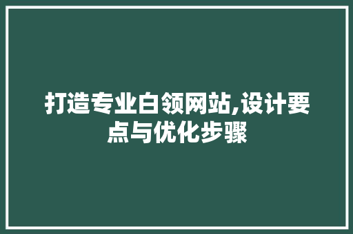 打造专业白领网站,设计要点与优化步骤 AI技术学习 打造专业白领网站,设计要点与优化步骤 打造专业白领网站,设计要点与优化步骤 AI技术学习