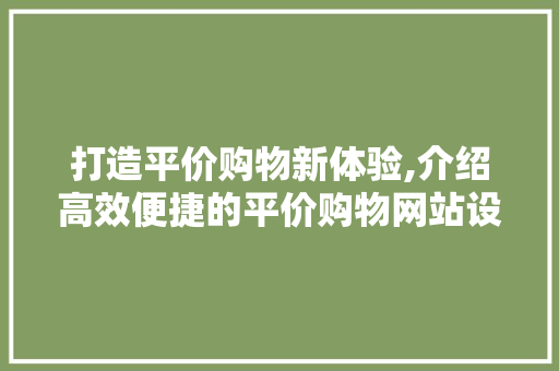 打造平价购物新体验,介绍高效便捷的平价购物网站设计