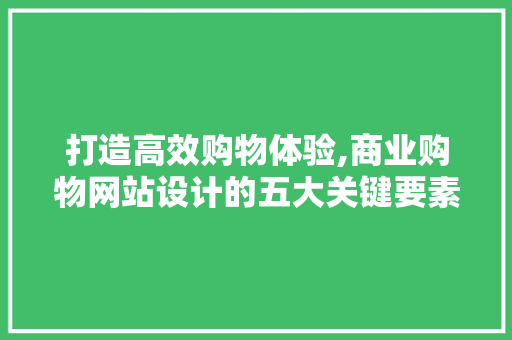 打造高效购物体验,商业购物网站设计的五大关键要素