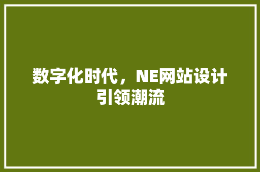 数字化时代，NE网站设计引领潮流 数字化时代，NE网站设计引领潮流 网站优化